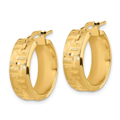 14k yellow gold textured round hoop earrings 20mm x 6.75mm