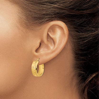 14k yellow gold textured round hoop earrings 20mm x 6.75mm
