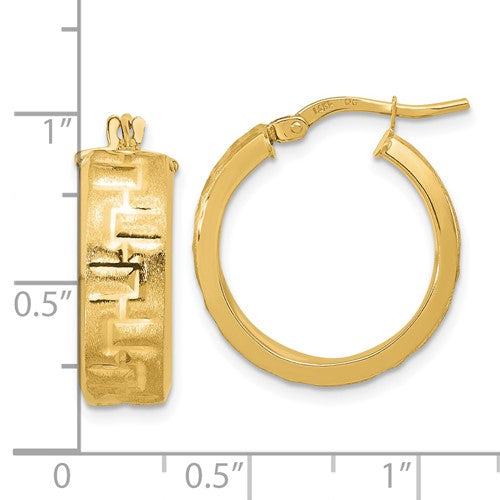 14k yellow gold textured round hoop earrings 20mm x 6.75mm