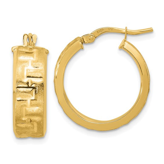 14k yellow gold textured round hoop earrings 20mm x 6.75mm