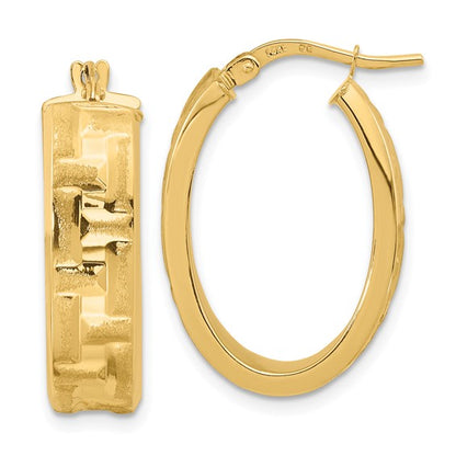 14k yellow gold textured oval hoop earrings