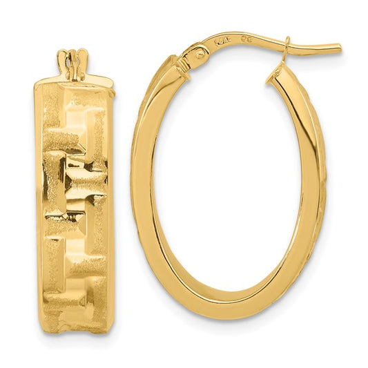 14k yellow gold textured oval hoop earrings
