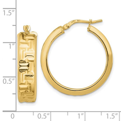 14k yellow gold textured round hoop earrings 26mm x 6.75mm