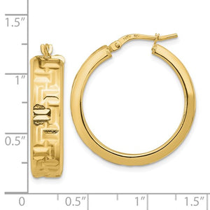 14k Yellow Gold Textured Round Hoop Earrings 26mm x 6.75mm