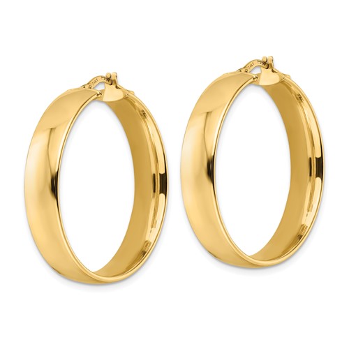 14k yellow gold round square tube hoop earrings 34mm x 7mm