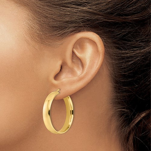 14k yellow gold round square tube hoop earrings 34mm x 7mm