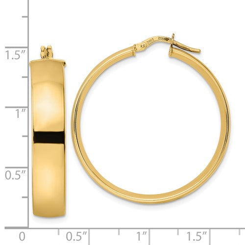 14k yellow gold round square tube hoop earrings 34mm x 7mm