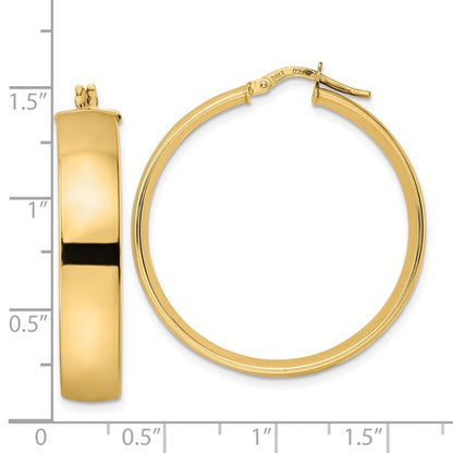 14k yellow gold round square tube hoop earrings 34mm x 7mm