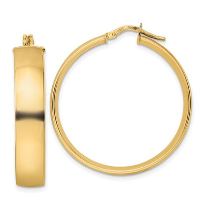 14k yellow gold round square tube hoop earrings 34mm x 7mm