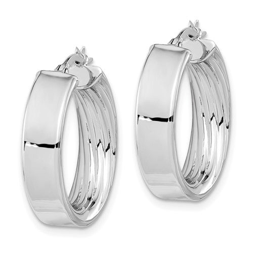 14k white gold round square tube textured inside diamond cut hoop earrings 21mm x 5.5mm