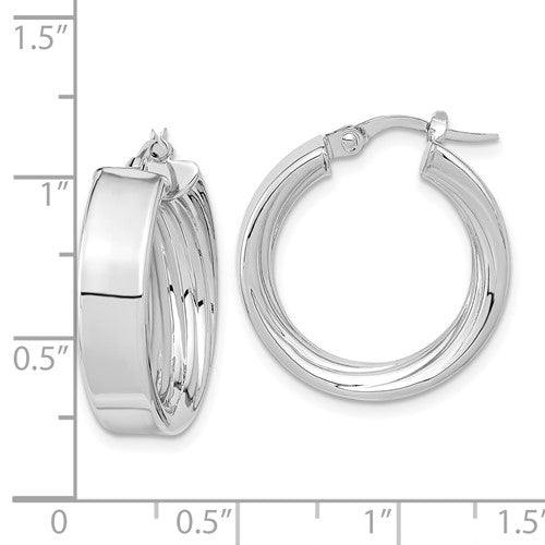 14k white gold round square tube textured inside diamond cut hoop earrings 21mm x 5.5mm
