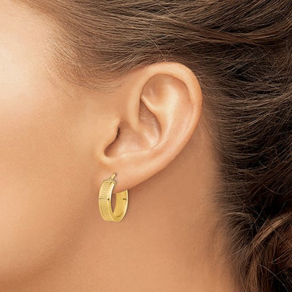 14k yellow gold modern contemporary textured round hoop earrings 18mm x 5mm