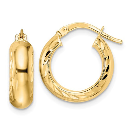 14k yellow gold diamond cut edge round hoop earrings 15mm x 5mm