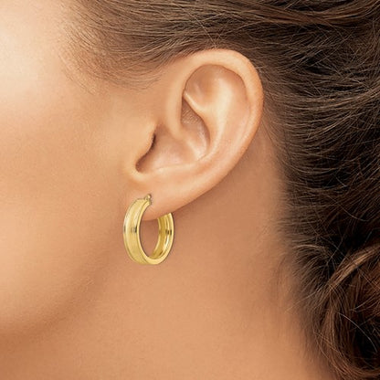 14k yellow gold brushed polished round grooved hoop earrings 24mm x 6mm