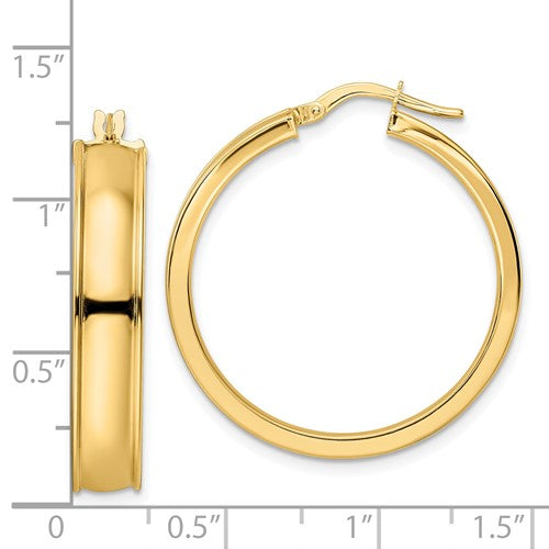 14k yellow gold modern contemporary round grooved hoop earrings 29mm x 6mm