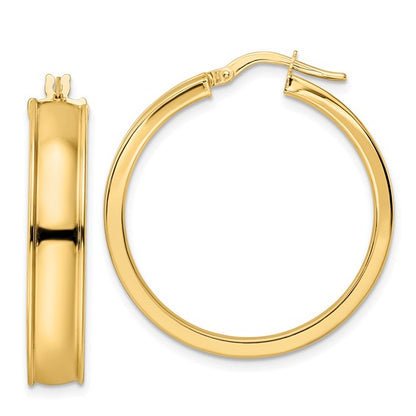 14k yellow gold modern contemporary round grooved hoop earrings 29mm x 6mm