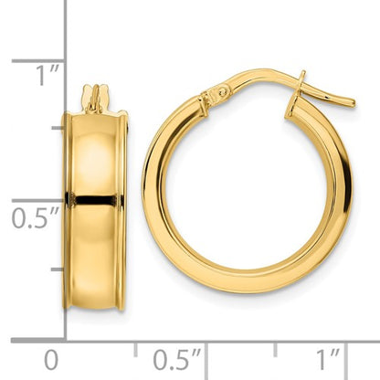 14k yellow gold modern contemporary round grooved hoop earrings 19mm x 6mm