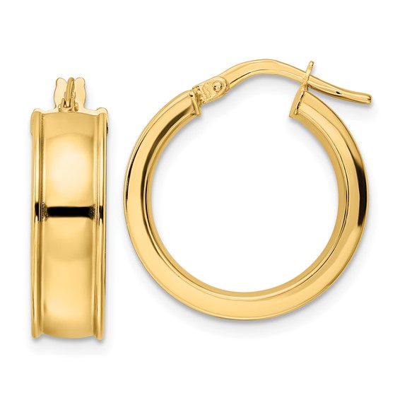 14k yellow gold modern contemporary round grooved hoop earrings 19mm x 6mm