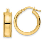 Lataa kuva Galleria-katseluun, 14k Yellow Gold Modern Contemporary Round Grooved Hoop Earrings 19mm x 6mm
