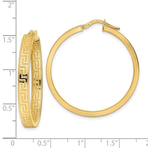 14k yellow gold greek key square tube round hoop earrings
