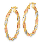 Load image into Gallery viewer, 14k Gold Tri Color Twisted Textured Round Hoop Earrings
