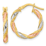 Load image into Gallery viewer, 14k Gold Tri Color Twisted Textured Round Hoop Earrings
