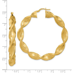 14k Yellow Gold Greek Key Twisted Round Hoop Earrings