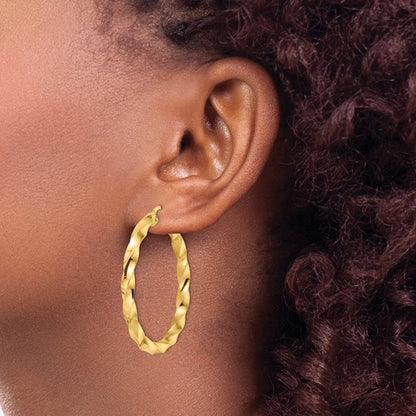 14k yellow gold twisted round hoop earrings 43mm x 4mm