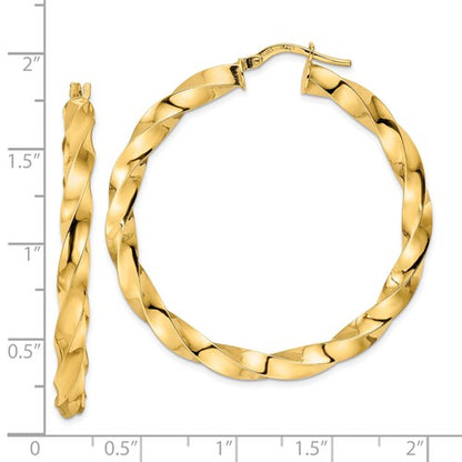 14k yellow gold twisted round hoop earrings 43mm x 4mm
