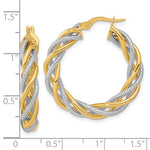 Load image into Gallery viewer, 14k Yellow Gold and Rhodium Two Tone Twisted Round Hoop Earrings
