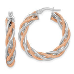 Lade das Bild in den Galerie-Viewer, 14k Rose Gold and Rhodium Two Tone Twisted Round Hoop Earrings
