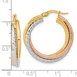 Load image into Gallery viewer, 14k Yellow Rose Gold Rhodium Tri Color Twisted Round Hoop Earrings 26mm x 5mm
