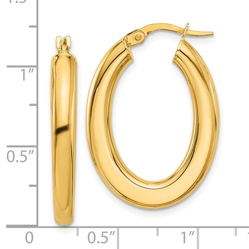 14k yellow gold oval hoop earrings 30mm x 20mm