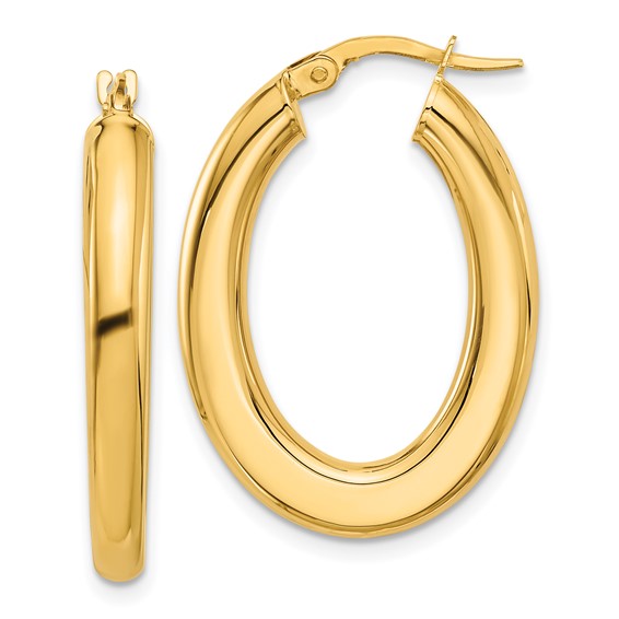 14k Yellow Gold Oval Hoop Earrings 30mm x 20mm