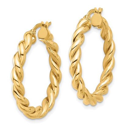 14k yellow gold round twisted hoop earrings 28mm x 3.7mm