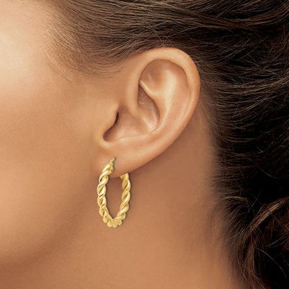 14k yellow gold round twisted hoop earrings 28mm x 3.7mm