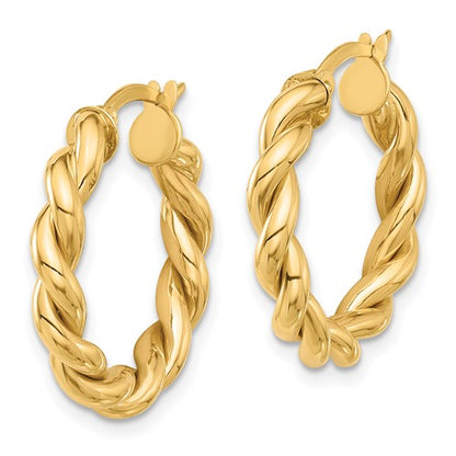 14k yellow gold round twisted hoop earrings 21mm x 3.7mm