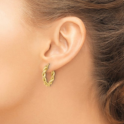 14k yellow gold round twisted hoop earrings 21mm x 3.7mm