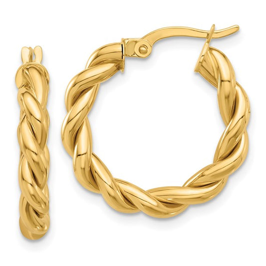 14k yellow gold round twisted hoop earrings 21mm x 3.7mm