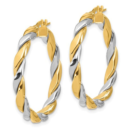 14k yellow white gold two tone round twisted hoop earrings 31mm x 3mm