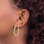將圖片載入圖庫檢視器 14k Yellow White Gold Two Tone Round Twisted Hoop Earrings 31mm x 3mm
