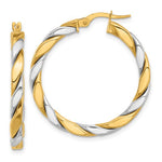 Carregar imagem no visualizador da galeria, 14k Yellow White Gold Two Tone Round Twisted Hoop Earrings 31mm x 3mm

