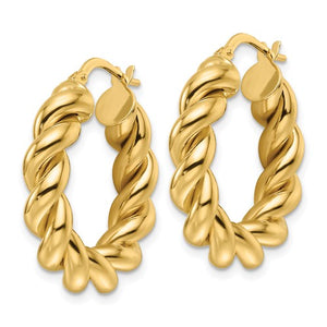 14k Yellow Gold Round Twisted Hoop Earrings 25mm x 5.3mm