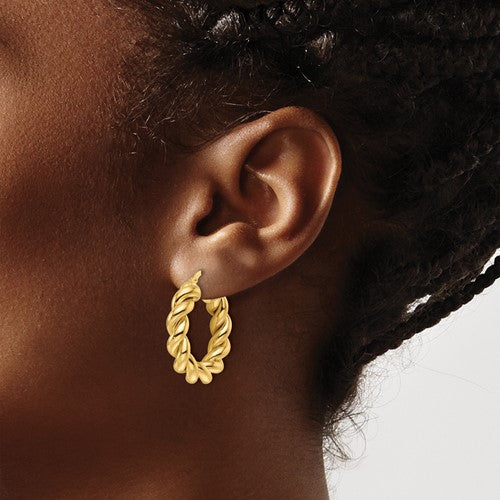 14k yellow gold round twisted hoop earrings 25mm x 5.3mm