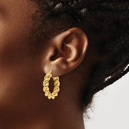 14k yellow gold round twisted hoop earrings 25mm x 5.3mm