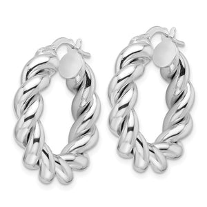 14k White Gold Round Twisted Hoop Earrings 25mm x 5.3mm