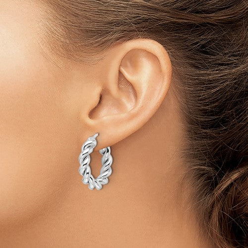 14k white gold round twisted hoop earrings 25mm x 5.3mm