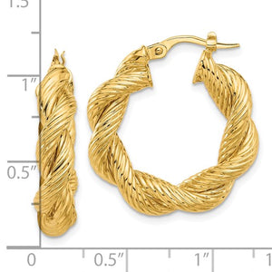 14k Yellow Gold Round Twisted Textured Hoop Earrings 25mm x 5.7mm