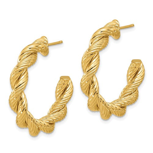 14k yellow gold rope twisted post hoop earrings 31mm x 6mm