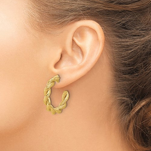 14k yellow gold rope twisted post hoop earrings 31mm x 6mm